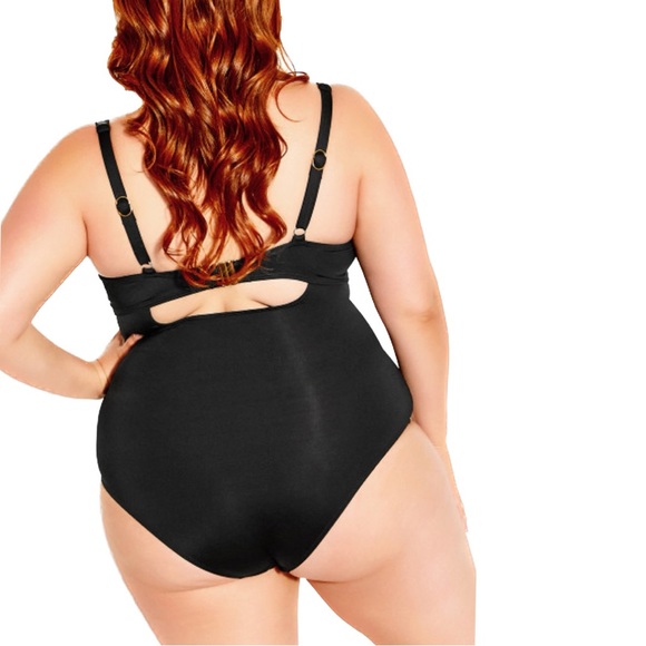 CITY CHIC Black Azores Drape 1 Piece Tank Swimsuit 3A04.9 - Picture 2 of 6